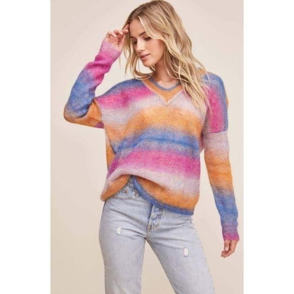 Astr Sweaters - NWT ASTR Ombre Sweater Blue Fuschia Stripe Fuzzy